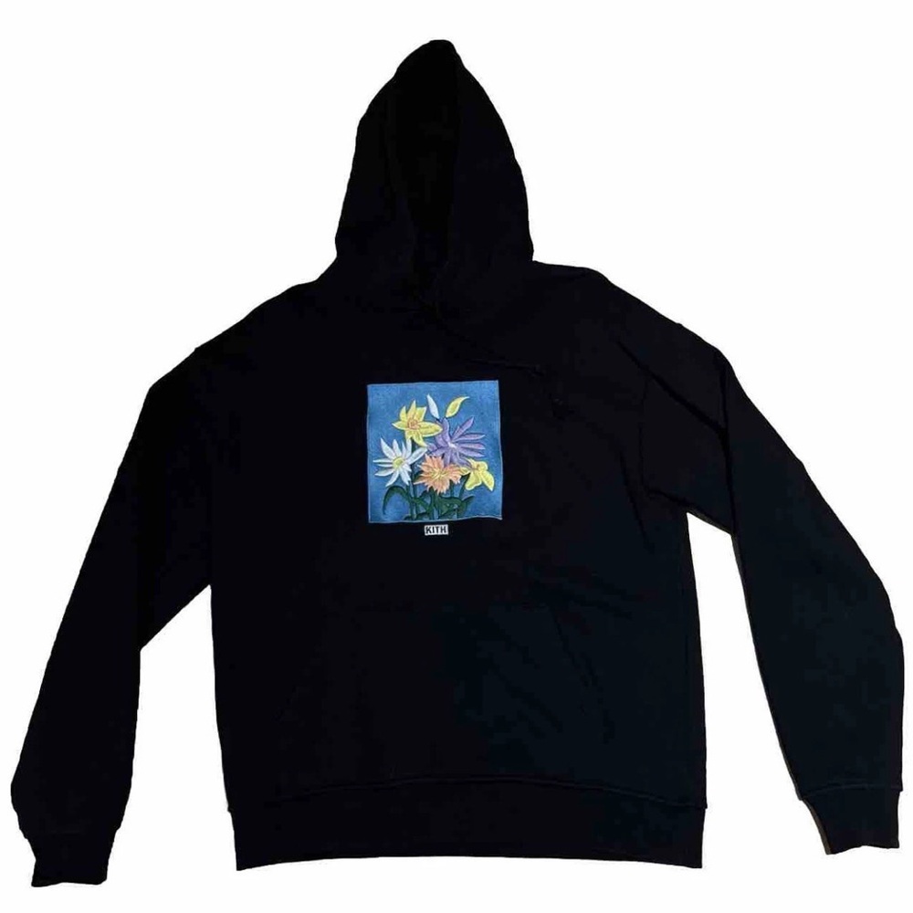 Kith Black Floral Embroidered Hoodie Size Medium